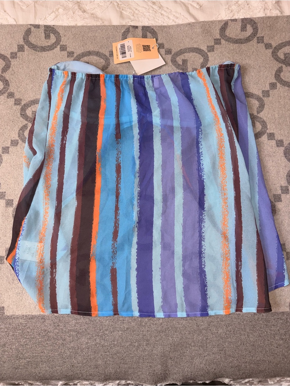 NWT Tiger Mist Striped Strapless Tie-Front Crop Top - Blue Multicolor - Picture 8 of 8